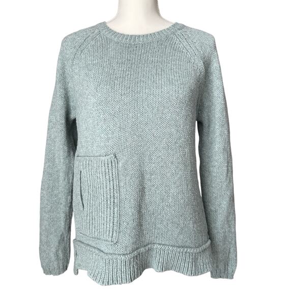 J. JILL Sweater Womens SP Seafoam Green Cotton Wool Blend Relaxed Fit - Picture 2 of 8